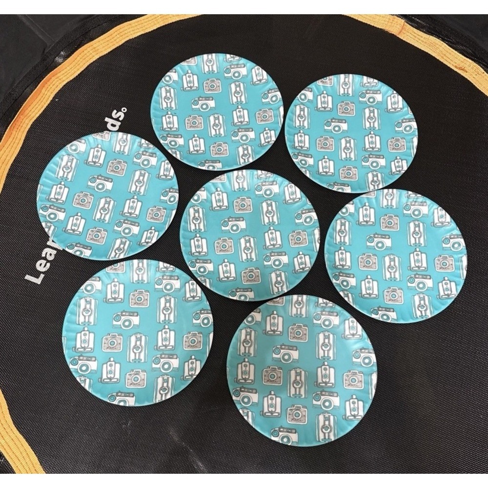 NOVOGRATZ Retro MCM FeelOutdoor Melamine Salad Snack Plates Teal Camera Set of 7
